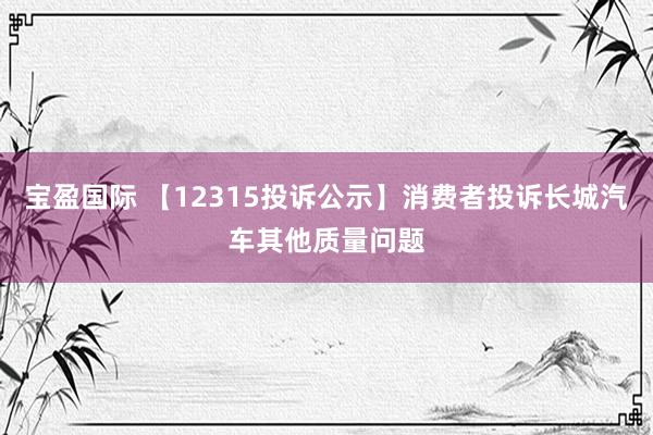 宝盈国际 【12315投诉公示】消费者投诉长城汽车其他质量问题