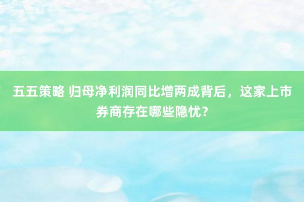 五五策略 归母净利润同比增两成背后，这家上市券商存在哪些隐忧？