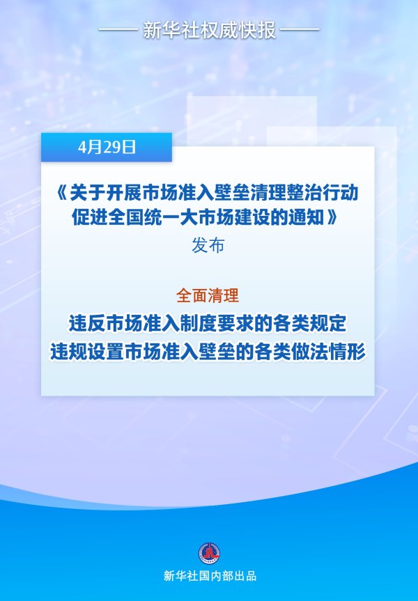 宏牛操盘 新华社权威快报｜我国将开展市场准入壁垒清理整治行动